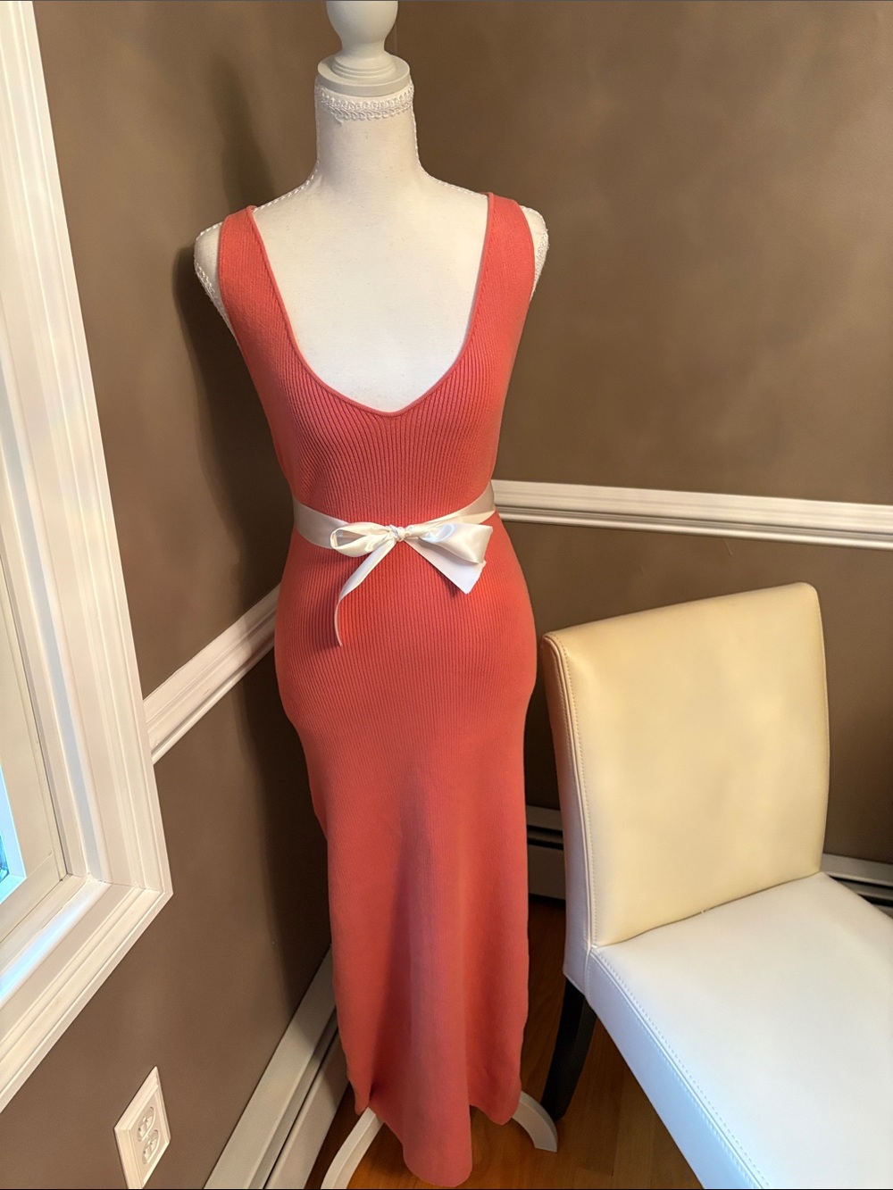 Free People Ribbed V-Neck Midi Dress in Terracotta